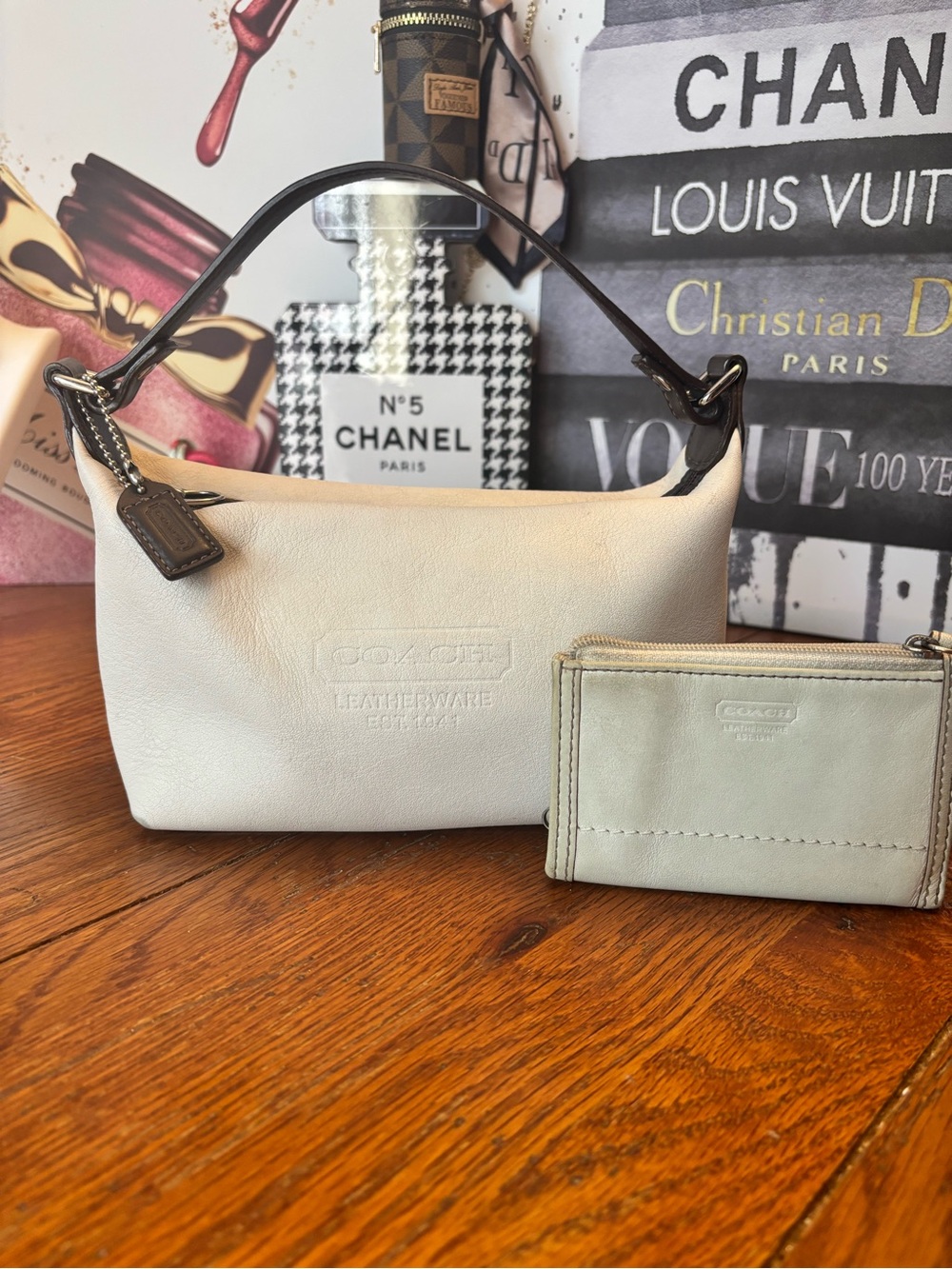 Vintage Coach Leatherware 1941 Pearl Leather Pochette Bag + Wallet COA